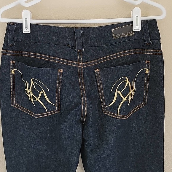 NEW ROCAWEAR Denim jeans Dark Wash Flare Wide Leg Junior Women 9 - Picture 4 of 6